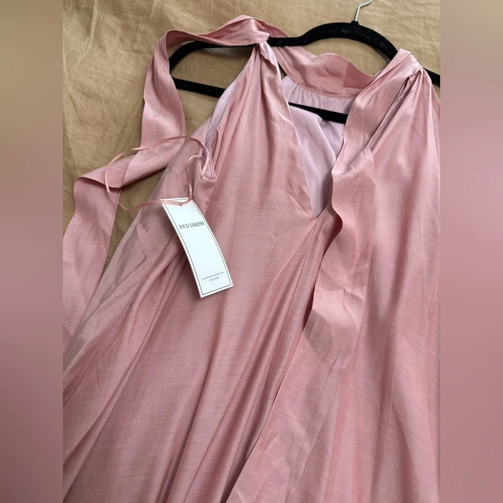 NEW Satin-Look Blush Pink Halter Tie Neck Maxi Dress